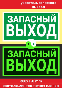 E23 указатель запасного выхода (ГОСТ 34428-2018, фотолюминесцентная пленка, 300х150 мм) - Знаки безопасности - Фотолюминесцентные знаки - ohrana.inoy.org