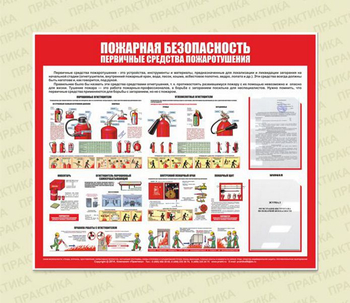 С14 Стенд пожарная безопасность (первичные средства пожаротушения) (1200х1000 мм, карманы, пластик ПВХ 3 мм, алюминиевый багет золотого цвета) - Стенды - Стенды по пожарной безопасности - ohrana.inoy.org